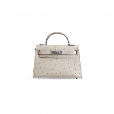 HERMES MASTER GRIS PERLE OSTRICH MINI KELLY 20 (19*12*5.5cm) 
